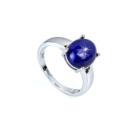 Blue 11 mm x 9 mm Star Sapphire Solitaire Ring