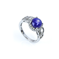 8 mm Zafiro Estrella Anillo de Plata