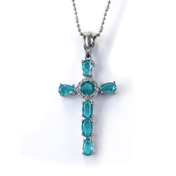 Gorgeous Silver Cross With Aquamarine Gemstones and Zirconia