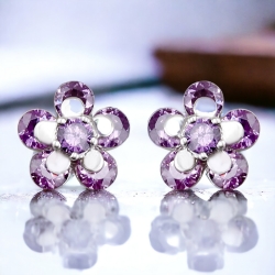 Aretes de Plata en Forma de Flor de Cristal Swarovski Color Amatista