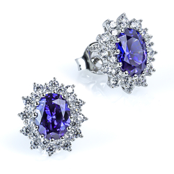 Oval Cut Tanzanite Framed Silver Earrings