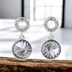 Aretes Redondos Cristal Swarovski En Color Blanco