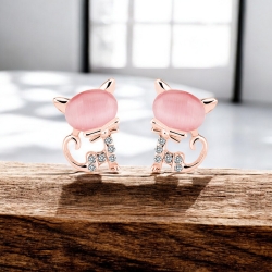 Bonito Juego de Collar y Aretes de Gato Color Rosa