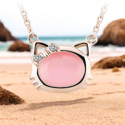 Bonito Juego de Collar y Aretes de Gato Color Rosa