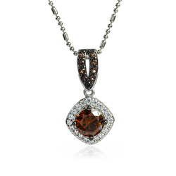 Princess Cut Chocolate Diamond Set Earrings Pendant with Silver