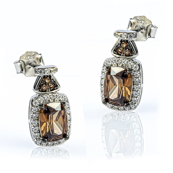 Chocolate Diamond Set Earrings Pendant with Silver