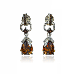 Set of Chocolate Diamond Earrings Pendant with Silver