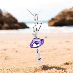 Collar Bailarina Azul Swarovski con Baño de Oro Blanco 18K