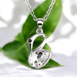 Lindo Collar Cisne Blanca Swarovski Cristal Con Rodio