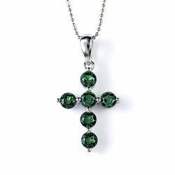 30 mm x 15 mm Emerald Sterling Silver Cross Pendant