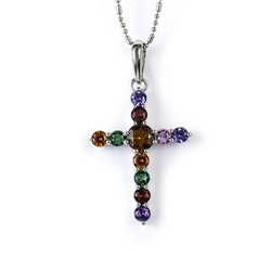 Mix Gemstones Sterling Silver Cross Pendant