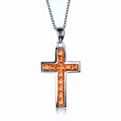 Silver Cross With Fire Opal 15 mm x 30 mm