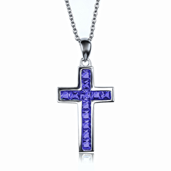 Silver Cross With Sapphire 15 mm x 30 mm