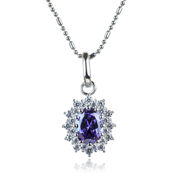 Silver Pendant With Oval Cut Tanzanite and Zirconia