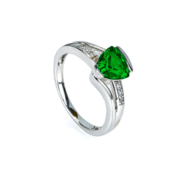 8 mm x 7 mm Micro Pave Emerald Engagement .925 Silver Ring