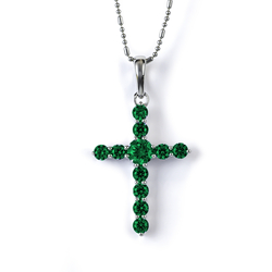 Silver Cross With Emerald Gemstones