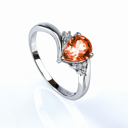 Fire Opal Pear Cut Silver Ring 8 mm x 6 mm