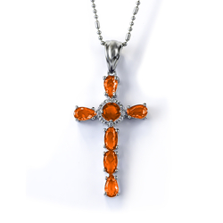 Gorgeous Silver Cross With Fire Opal Gemstones and Zirconia