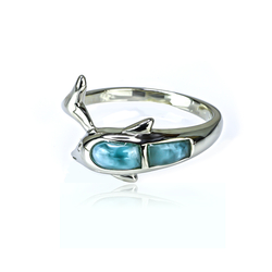 Genuine Larimar Cabuchon 925 Sterling Silver Dolphin Ring