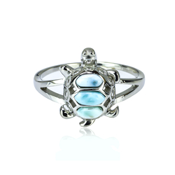 Genuine Larimar Cabuchon 925 Sterling Silver Turtle Ring