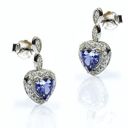 Set of Tanzanite Earrings and Heart Cut Pendant with Silver