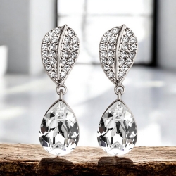 Hermosos Aretes de Cristal Swarovski Baño de 18k de Oro Blanco