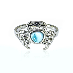 Anillo Diseño de Cangrejo Con Piedra de Larimar Genuina