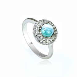 Natural Larimar Cabuchon 925 Sterling Silver Solitaire Ring