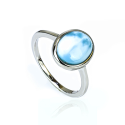 Genuine Larimar Cabuchon 925 Sterling Silver Solitaire Ring