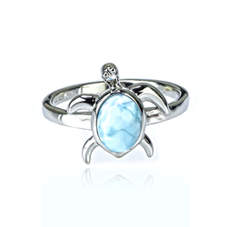 Anillo de Tortuga Con Larimar Genuina Cabuchon