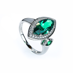 Sterling Silver Marquise Cut Emerald Ring 13 mm x 7 mm