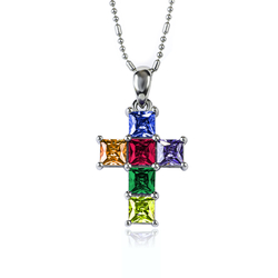 Mixed Gemstones Stones Cross Silver Pendant 25 mm x 13 mm