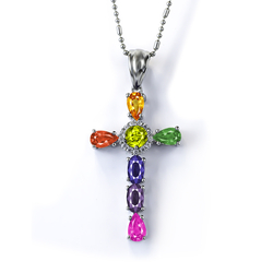 Gorgeous Silver Cross With Mixed Gemstones Gemstones and Zirconia