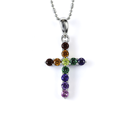 27 mm x 15 mm Mix Gemstones Sterling Silver Cross Pendant