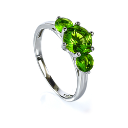 Brilliant Cut 3 Peridot Silver Ring