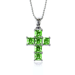 Peridot Stones Cross Silver Pendant