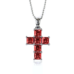 Ruby Stones Cross Silver Pendant 25 mm x 13 mm