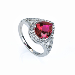 Pear Cut Ruby Silver Ring