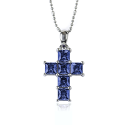 Sapphire Stones Cross Silver Pendant 25 mm x 13 mm