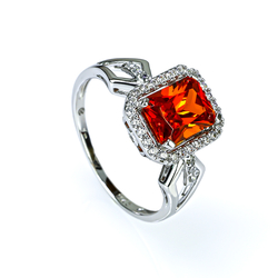 Fire Opal Sterling Silver Ring (6mm x 8mm)