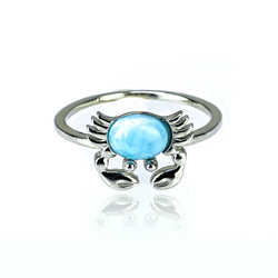 Anillo de Cangrejo Con Piedra de Larimar Genuina