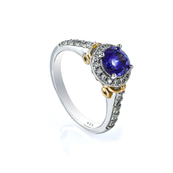6 mm Tanzanite Sterling Silver Yellow Gold Plated Ring