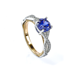6 mm Tanzanite and Simulated Diamond Sterling Silver Gold Plated Ring