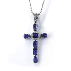 Gorgeous Silver Cross With Tanzanite Gemstones and Zirconia