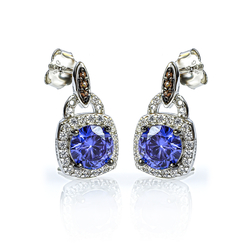 Tanzanite Chocolate Diamond Set Earrings Pendant with Silver