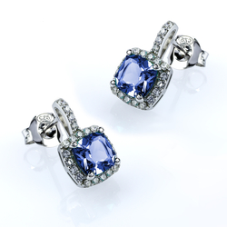 .925 Silver Princess Cut Tanzanite Earrings