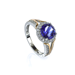 8 mm Tanzanite and Simulated Diamond Sterling Silver Gold Plated Ring