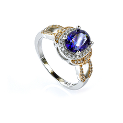 6 mm Tanzanite Sterling Silver 925 Yellow Gold Plated Ring