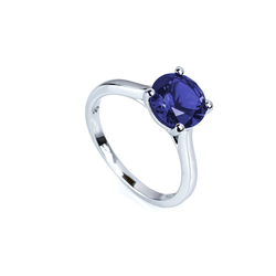 Elegant Solitaire Sterling Silver Ring with 8 mm Tanzanite