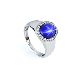 Blue Star Sapphire Solitaire Ring Unisex